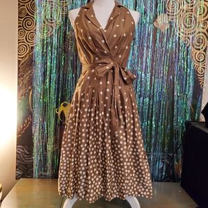 Anne Klein vintage VTG polka dot brown derby dress
